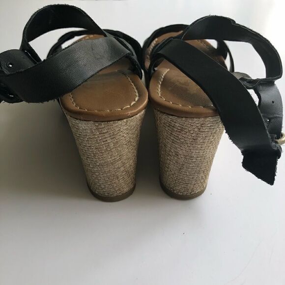 🎃BLACK LEATHER WEDGE SANDALS  - Picture 6 of 7